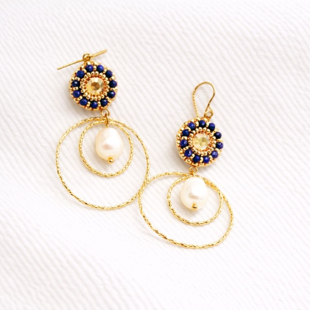 Boucles d'oreilles Pénélope – COLETTE S'APPRÊTE - Bleu Blanc Couture - Made in France