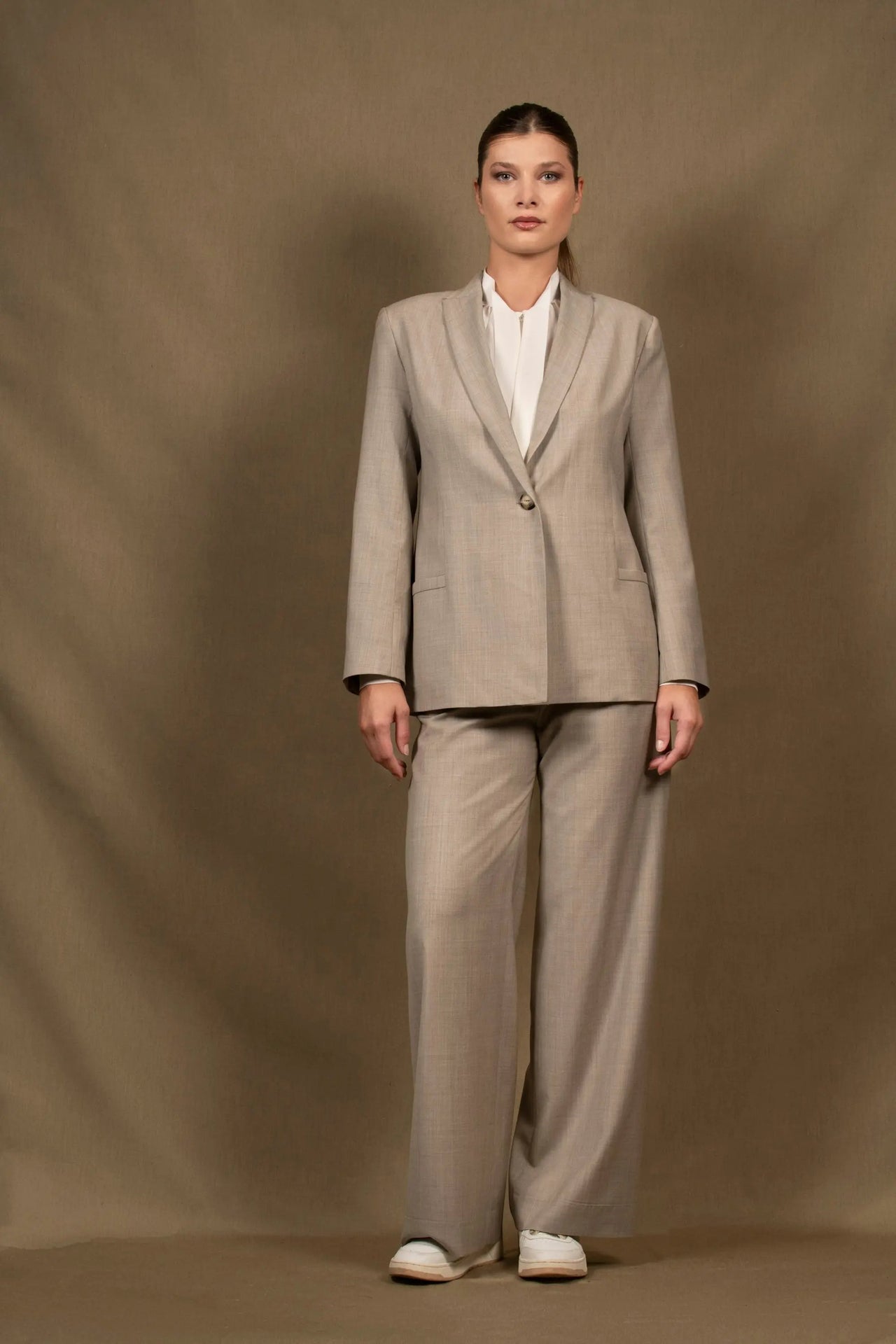 Tailleur Veste Pantalon Large Femme Laine Gris Clair  – Illusion - My Tailor is Joh - Made in France