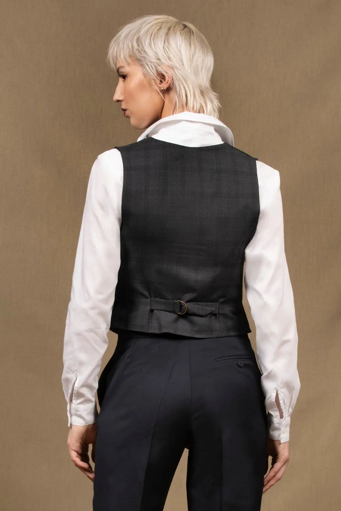 Gilet Tailleur Femme en Laine Carreaux Bleu Marine — Conception