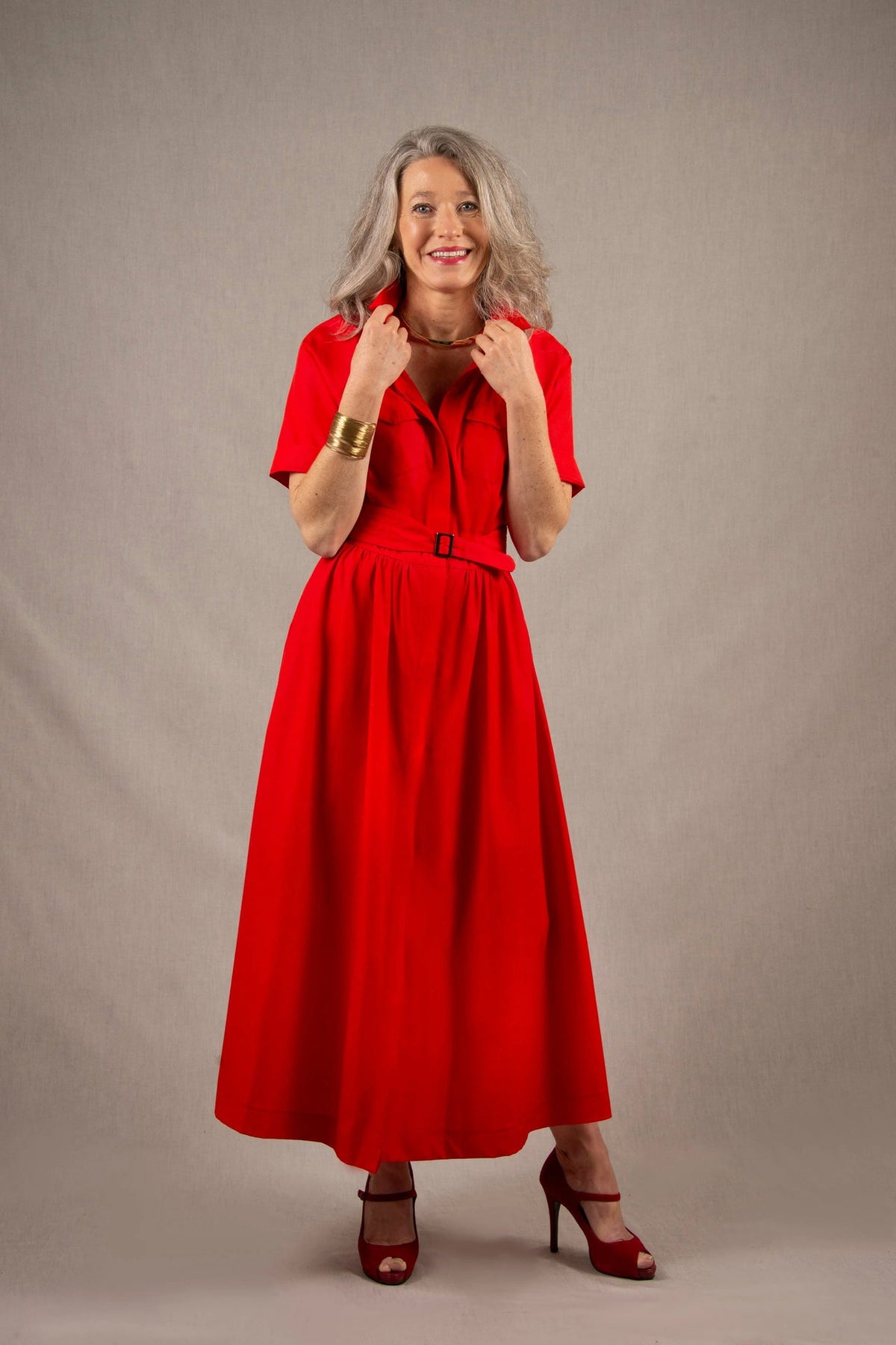 Robe Longue en Coton Rouge Coquelicot - Apparence - My Tailor is Joh - Made in France