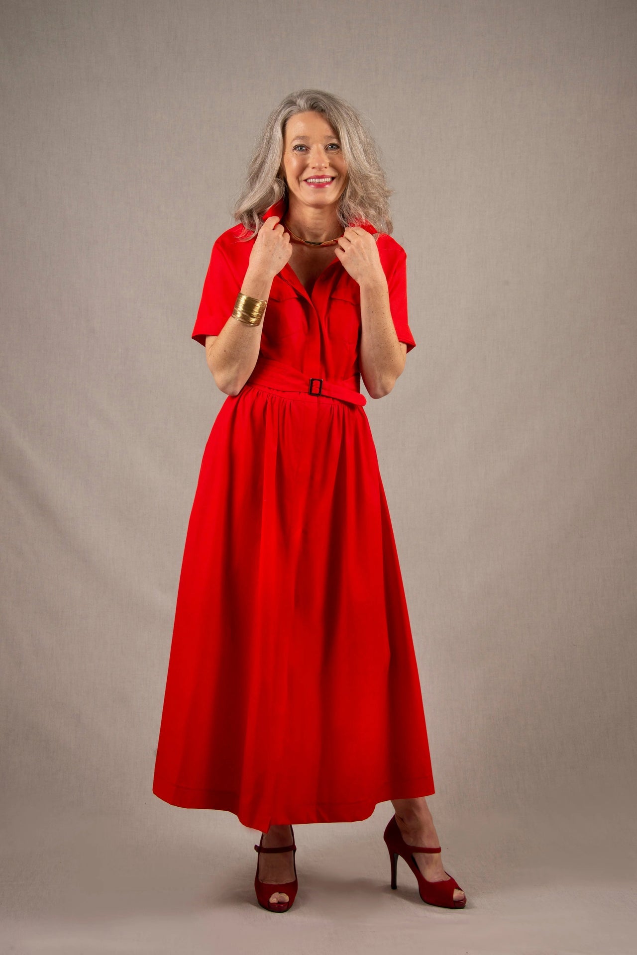 Robe Longue en Coton Rouge Coquelicot - Apparence
